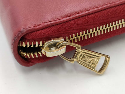 Yves Saint Laurent round zipper red wallet