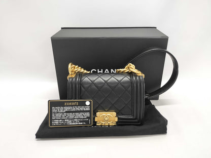CHANEL Lambskin Boy Chanel Mini Chain Shoulder Bag Black Shoulder Bag