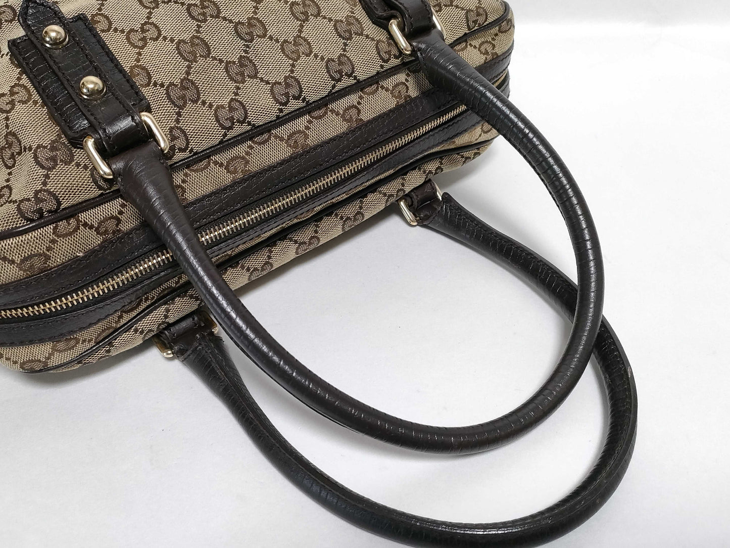 GUCCI GG Canvas 141503 Horsebit Boston Bag Canvas/Leather Beige/Brown Boston Bag