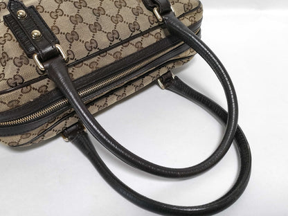 GUCCI GG Canvas 141503 Horsebit Boston Bag Canvas/Leather Beige/Brown Boston Bag