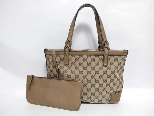 GUCCI GG Canvas 269878 GG Tote Bag Canvas/Leather Beige Tote Bag