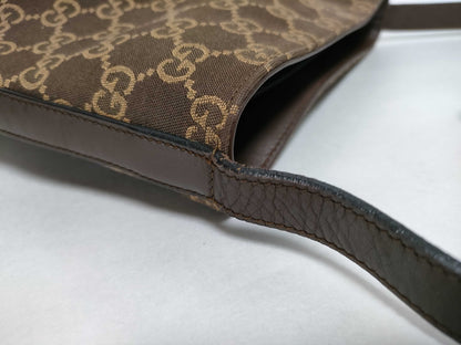 GUCCI GG Canvas 001.4286.001998 GG Semi-Shoulder Bag Canvas/Leather Brown Shoulder Bag