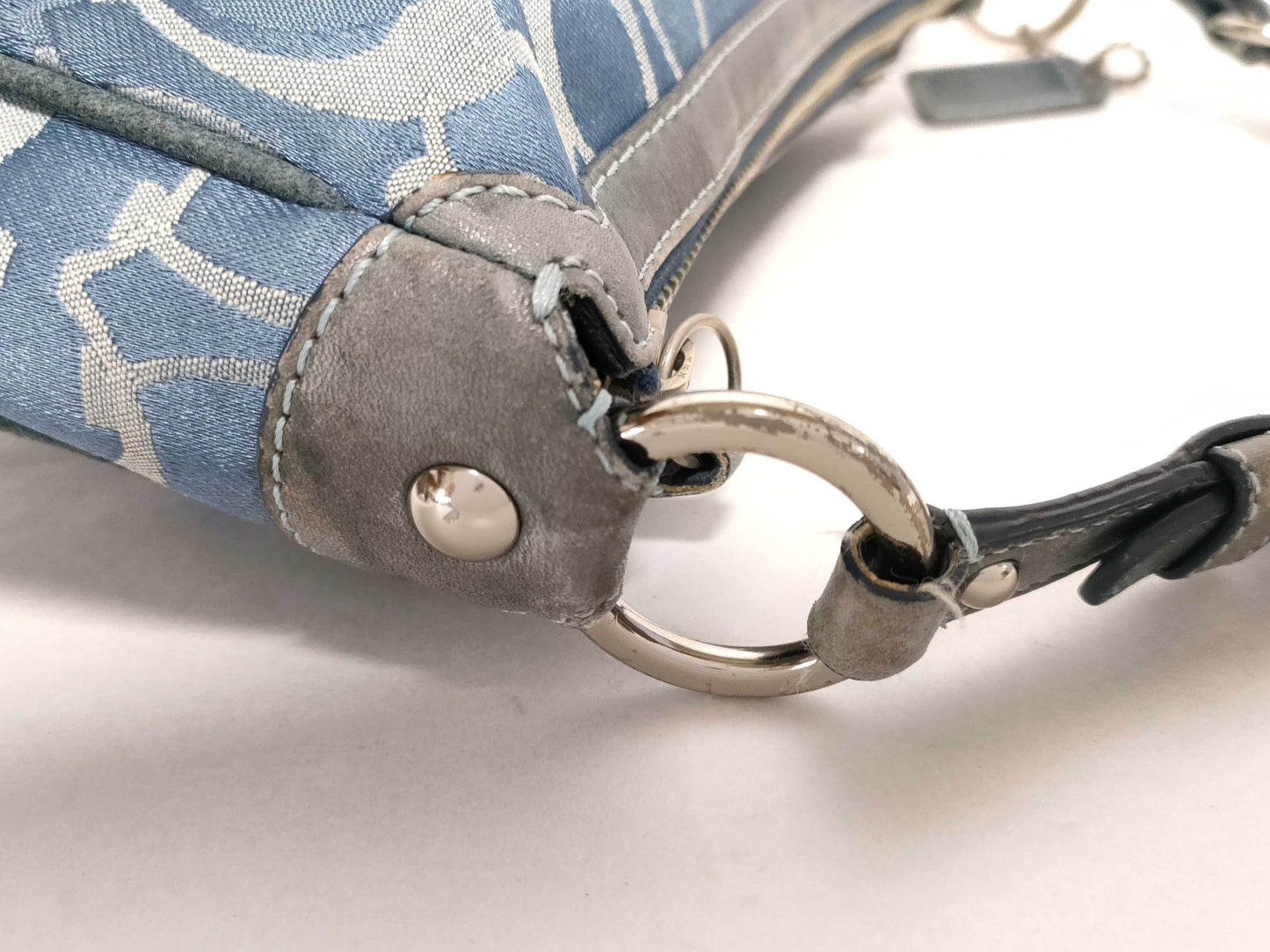 COACH Signature 2172 Semi-Shoulder Bag Canvas/Suede Blue Shoulder Bag