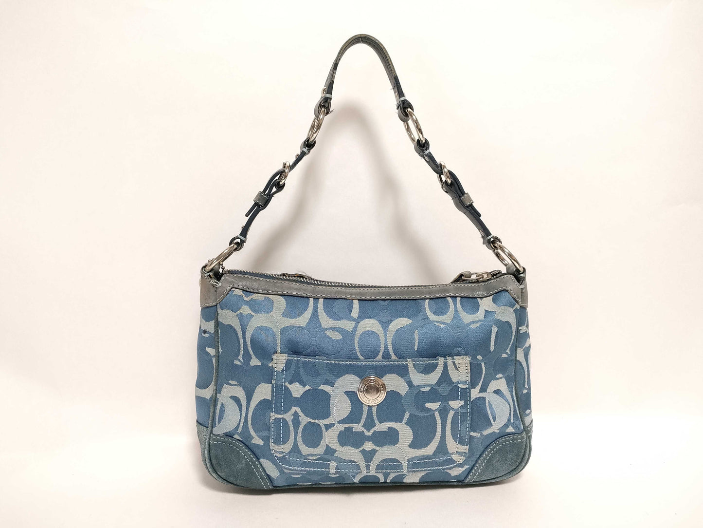 COACH Signature 2172 Semi-Shoulder Bag Canvas/Suede Blue Shoulder Bag