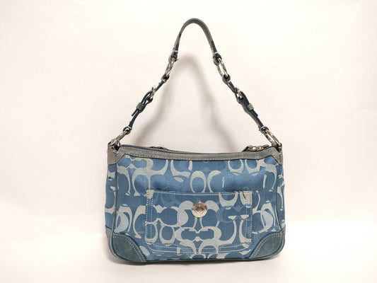 COACH Signature 2172 Semi-Shoulder Bag Canvas/Suede Blue Shoulder Bag