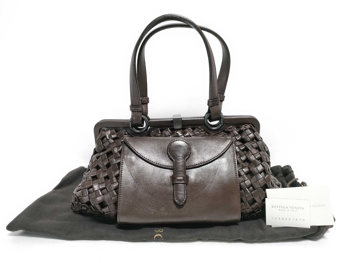 BOTTEGA VENETA Intrecciato 134498 Intrecciato Handbag in Dark Brown Lambskin