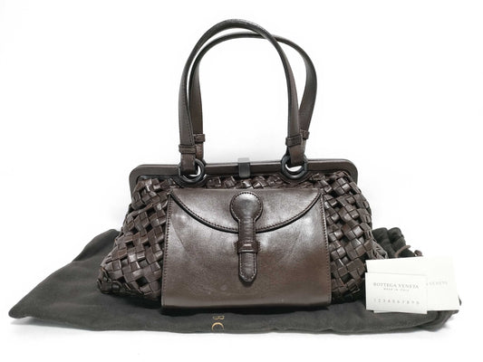 BOTTEGA VENETA Intrecciato 134498 Intrecciato Handbag in Dark Brown Lambskin