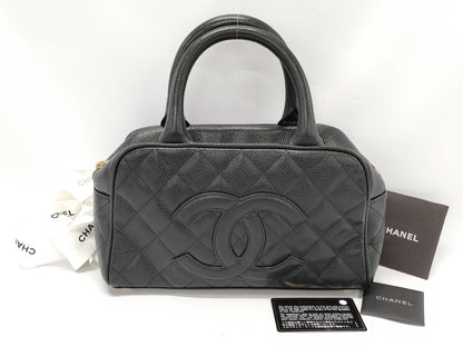 CHANEL CHANEL Matelasse Caviar Skin Deca Coco Mini Boston Bag, Handle Unbroken, Card and Sticker Included
