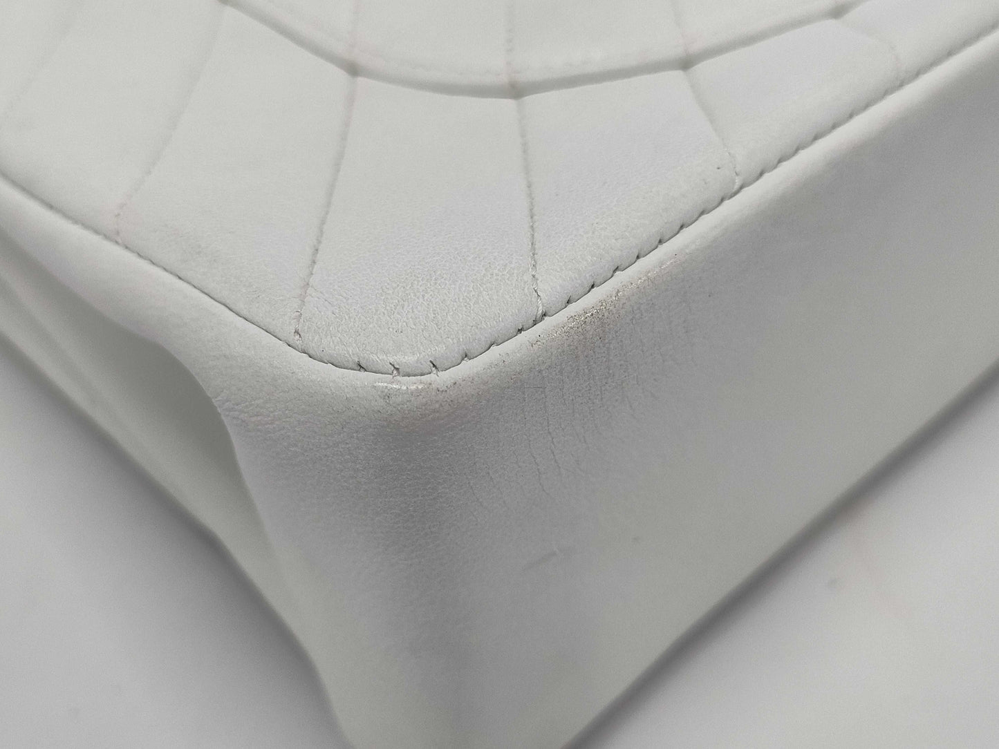 CHANEL V-stitch W-flap Shoulder Bag, No. 2, White, Card and Seal Included, Excellent Condition