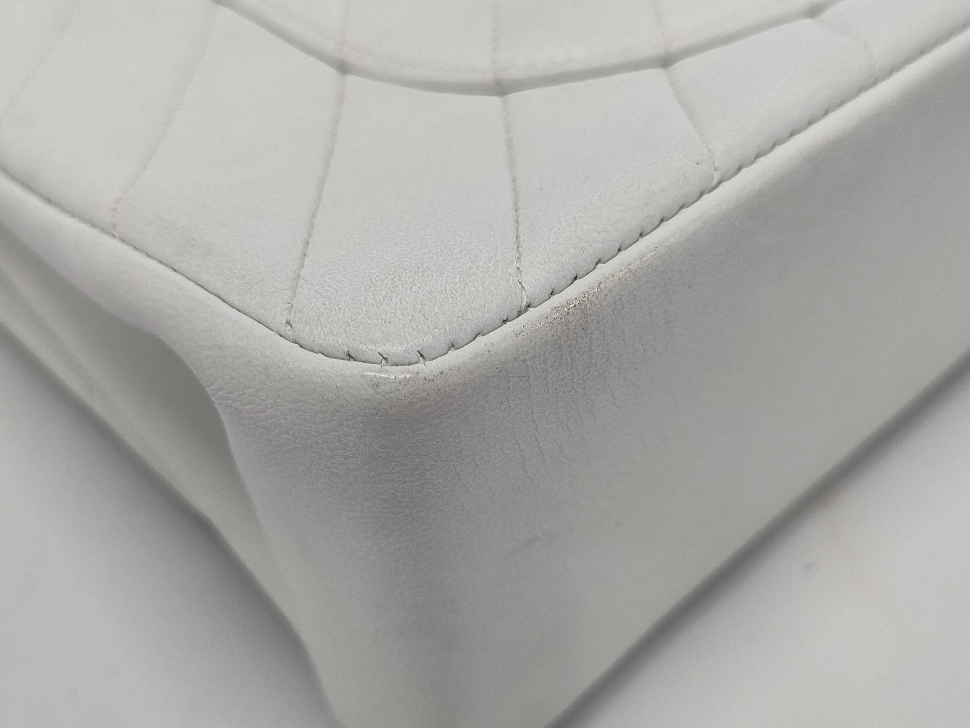 CHANEL V-stitch W-flap Shoulder Bag, No. 2, White, Card and Seal Included, Excellent Condition