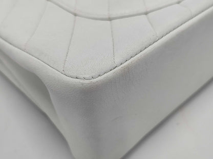 CHANEL V-stitch W-flap Shoulder Bag, No. 2, White, Card and Seal Included, Excellent Condition