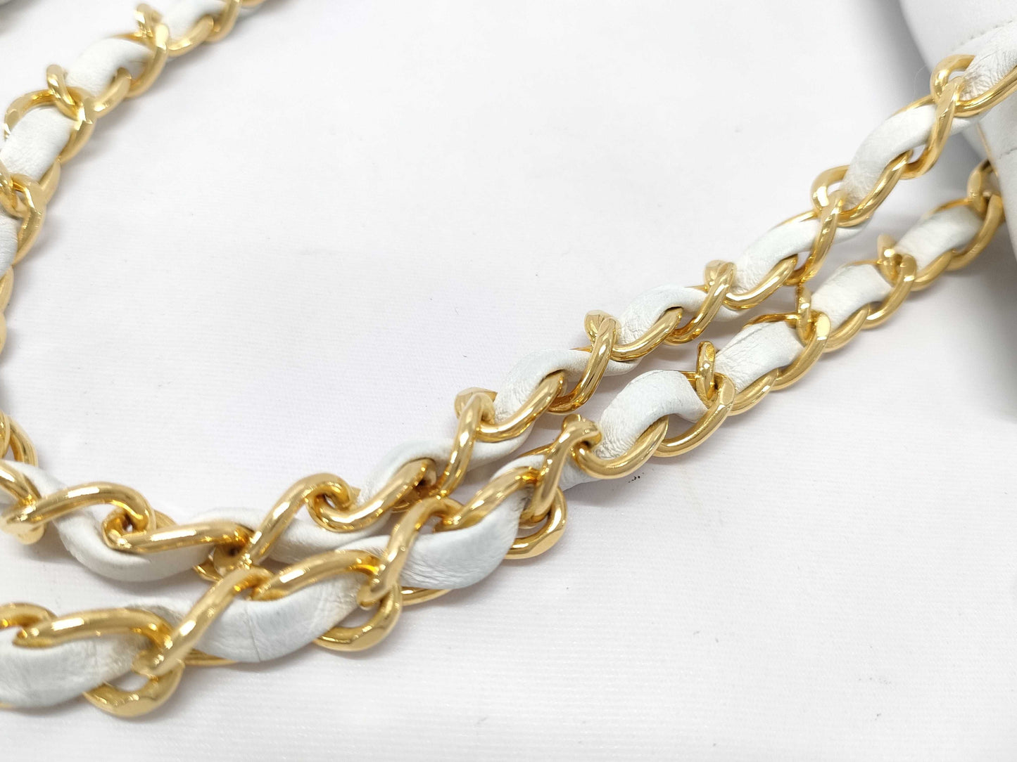 CHANEL V-stitch W-flap Shoulder Bag, No. 2, White, Card and Seal Included, Excellent Condition