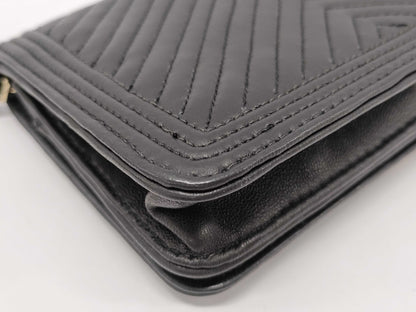 CHANEL Chevron V-Stitch Chain Wallet Black 23 Series Box and Sticker Included Shoulder Bag