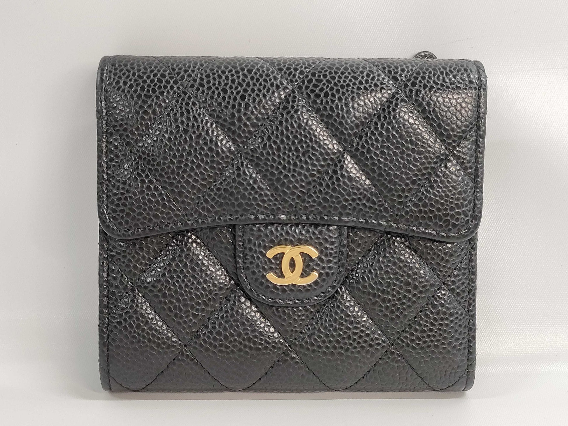 CHANEL Matelasse Caviar Leather Tri-fold Wallet, No. 22, Black