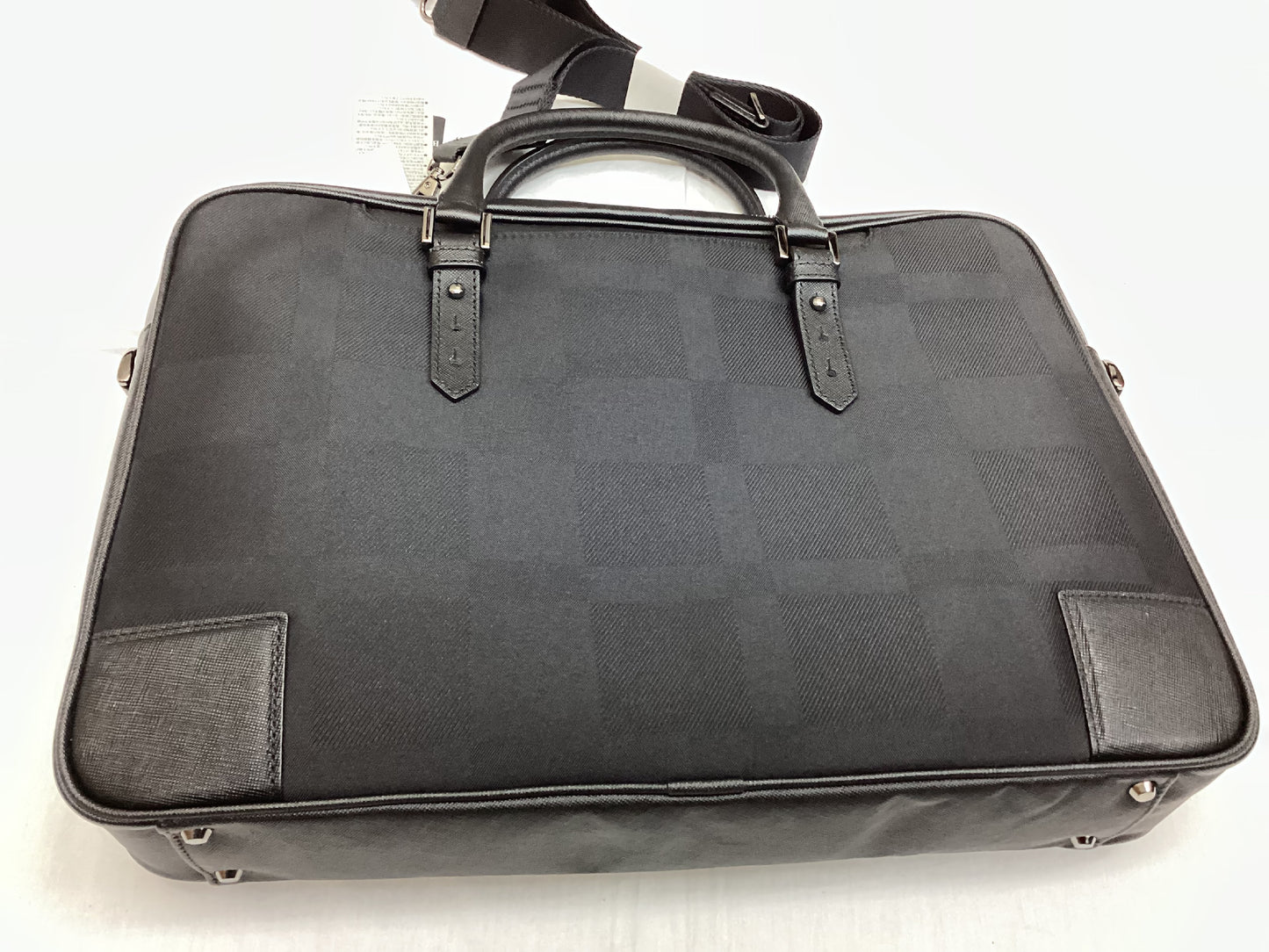 Sanyo Shokai Christbridge Black Label Checkered Nylon and Cowhide Leather Business Bag, Black, New with Tags