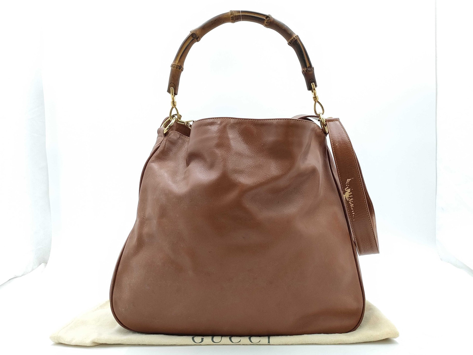 GUCCI 011.1781.1577 Bamboo 2-Way Brown Handbag with Strap and Dust Bag