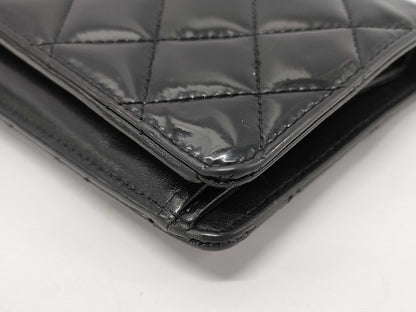 CHANEL Patent Leather Matelasse Bifold Wallet, Black, Seal, 14349447, Box and Dust Bag Included