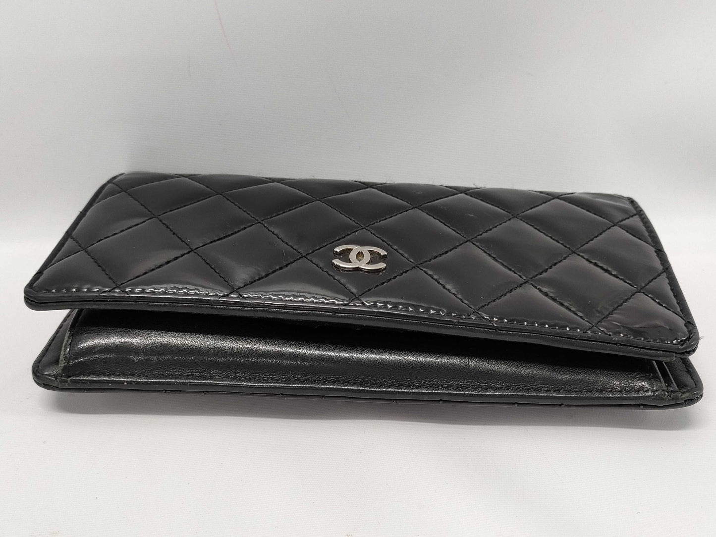 CHANEL Patent Leather Matelasse Bifold Wallet, Black, Seal, 14349447, Box and Dust Bag Included
