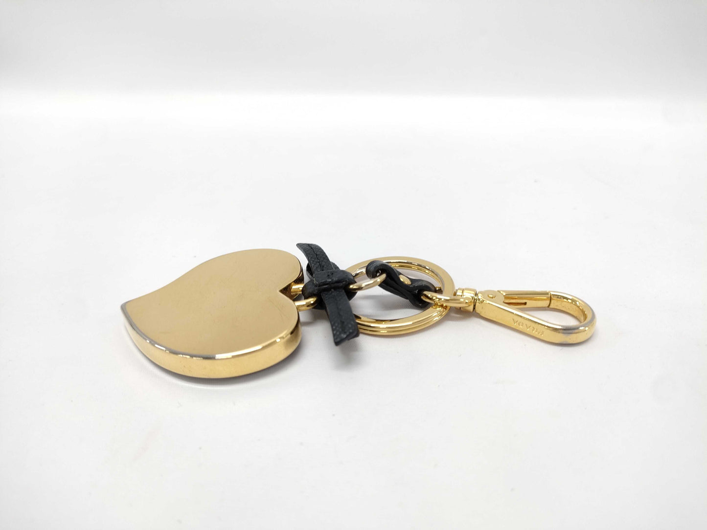 PRADA 1TL126 Saffiano Toys Key Ring Keychain Heart Charm Ribbon Black Key Case Keychain