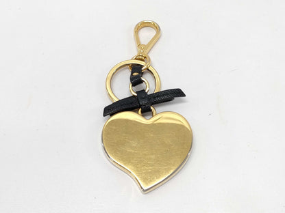 PRADA 1TL126 Saffiano Toys Key Ring Keychain Heart Charm Ribbon Black Key Case Keychain