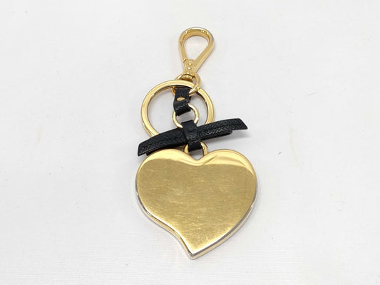 PRADA 1TL126 Saffiano Toys Key Ring Keychain Heart Charm Ribbon Black Key Case Keychain