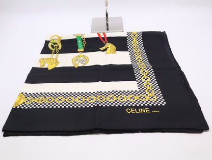 CELINE Chain Charm Silk Scarf Black Border Scarf