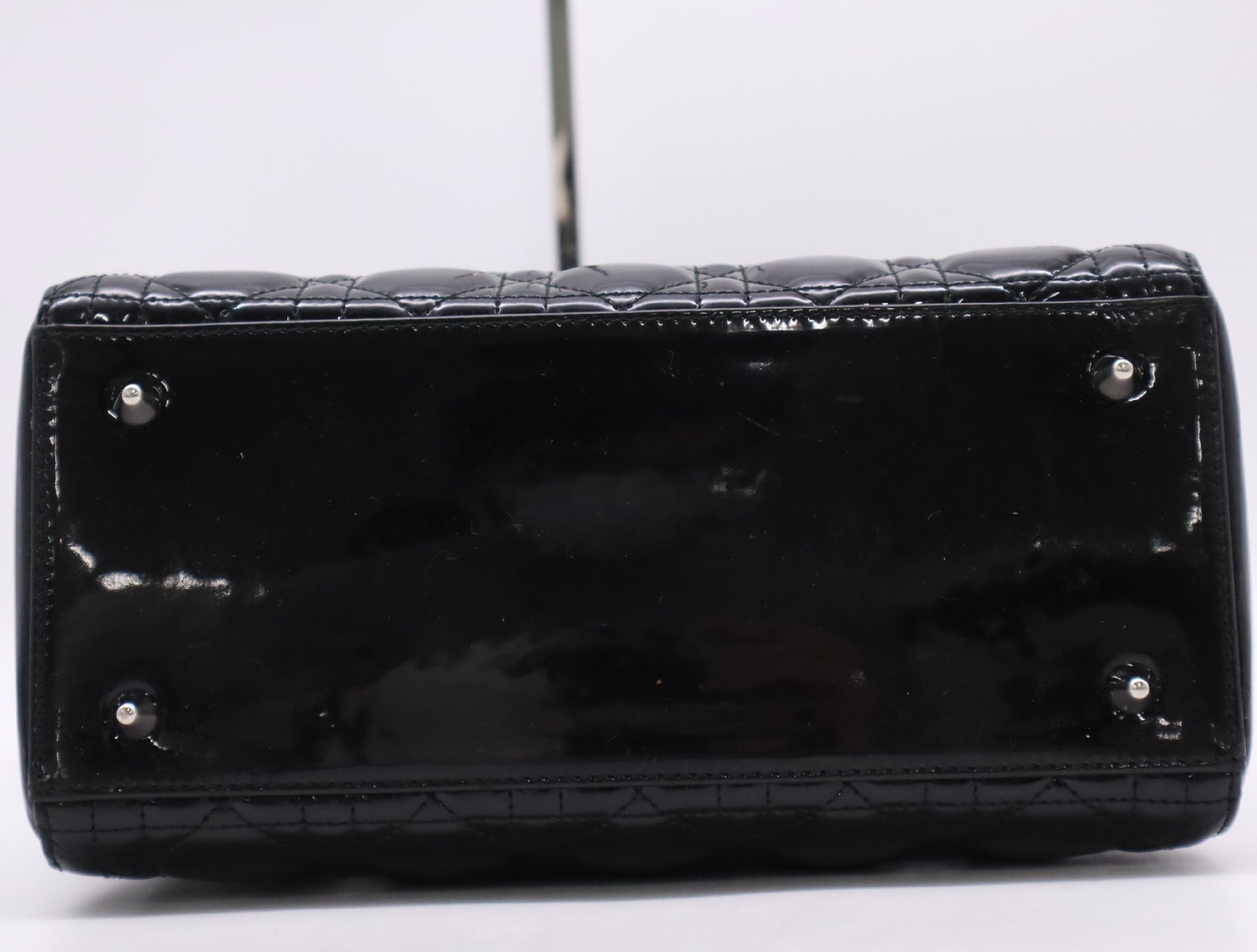 Dior Lady Dior Enamel Lady Dior Medium Cannage Handbag in Black with Silver Hardware, Two Straps, Dust Bag, and Card Included