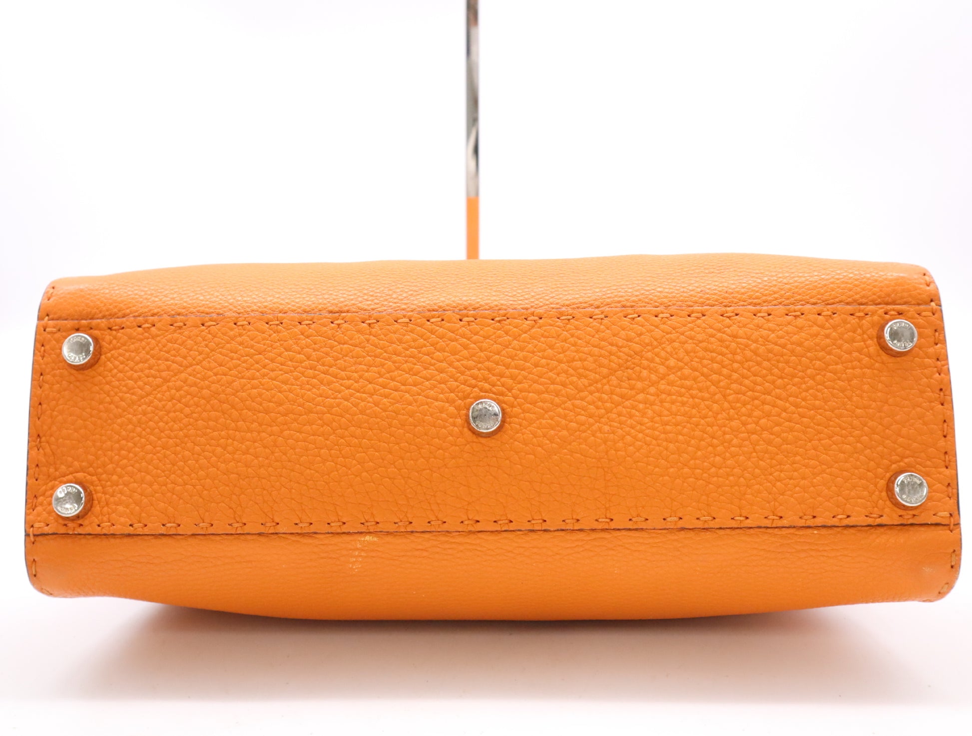 FENDI Leather Selleria Peekaboo Handbag in Orange with Shoulder Strap