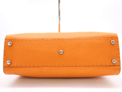 FENDI Leather Selleria Peekaboo Handbag in Orange with Shoulder Strap