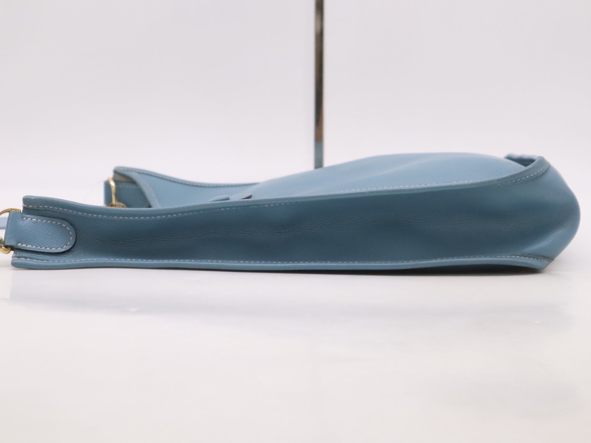 HERMES Evelyn Taurillon Clemence K Stamp Evelyn 1GM Blue Jean Shoulder Bag with Shoulder Strap