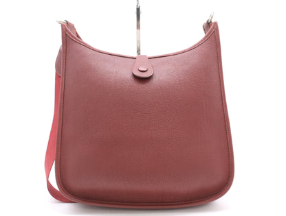 HERMES Evelyn Taurillon Clemence Leather Bag with F Stamp, Evelyn GM Rouge, Shoulder Strap Included
