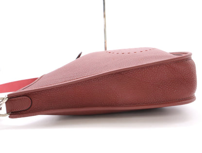 HERMES Evelyn Taurillon Clemence Leather Bag with F Stamp, Evelyn GM Rouge, Shoulder Strap Included