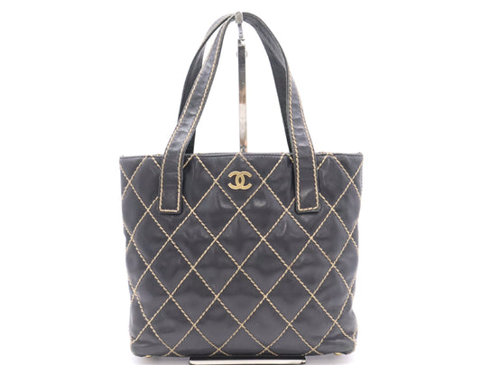 CHANEL Lambskin Wild Stitch Tote Bag Black Seal 8318473 Tote Bag