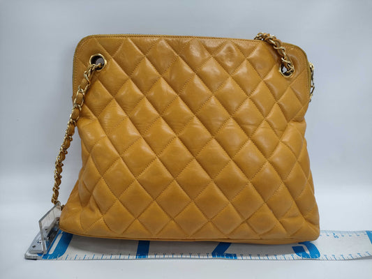 CHANEL Lambskin Chain Tote Bag with GD Hardware, Orange Shoulder Bag