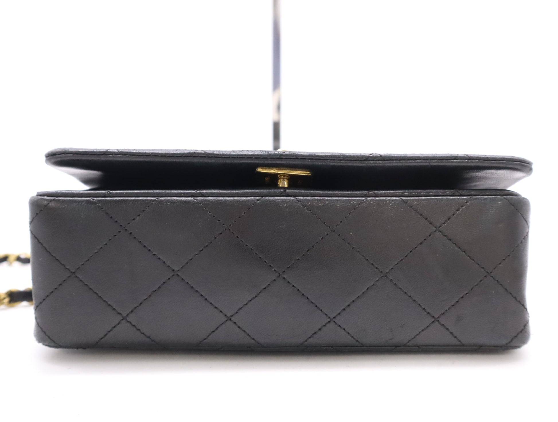 CHANEL Matelasse Mini Matelasse Lambskin Shoulder Bag with Full Flap, S-Chain, GD Hardware, Black, Seal, Card, 1377027