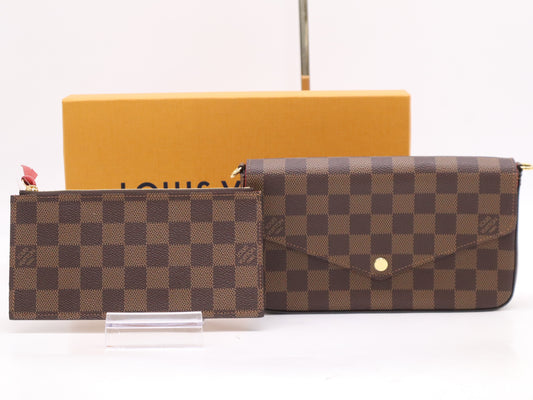LOUIS VUITTON Damier M61276 Monogram Pochette Felicie Fuchsia with Box, RFID Verified, Second Bag