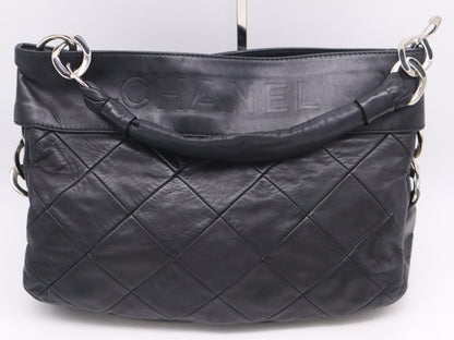 CHANEL Lambskin Lambskin Logo Chain Tote with Silver Hardware and Black Seal 11554345 Tote Bag