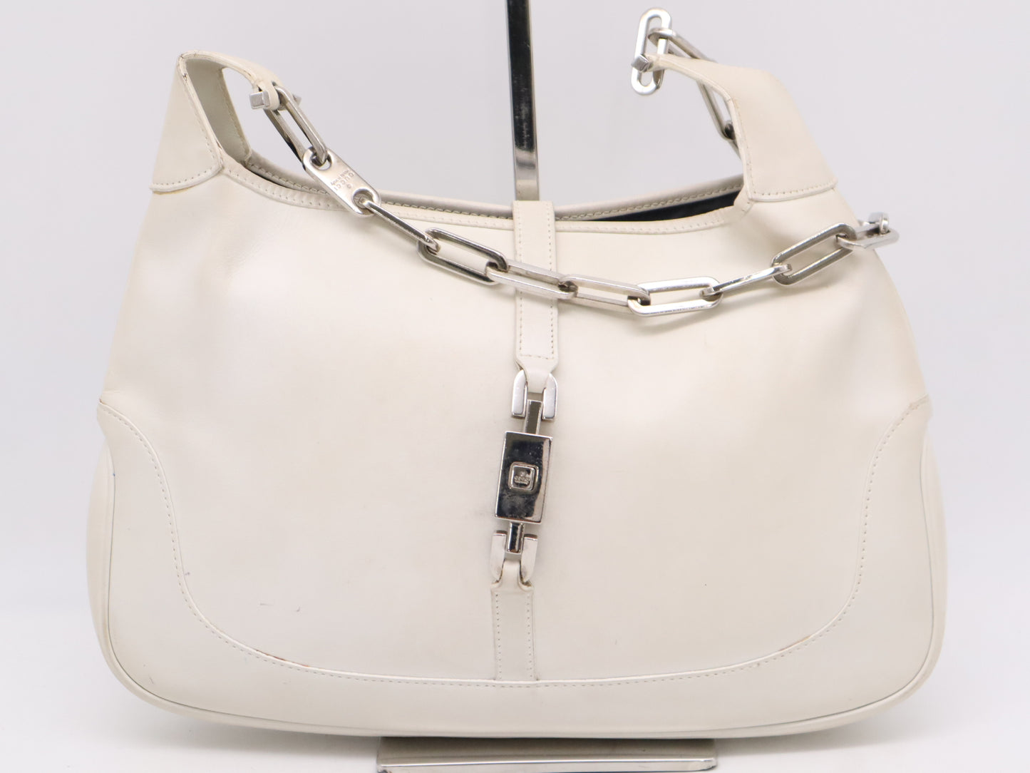 GUCCI 001-4015 Leather Chain Shoulder Bag White Shoulder Bag