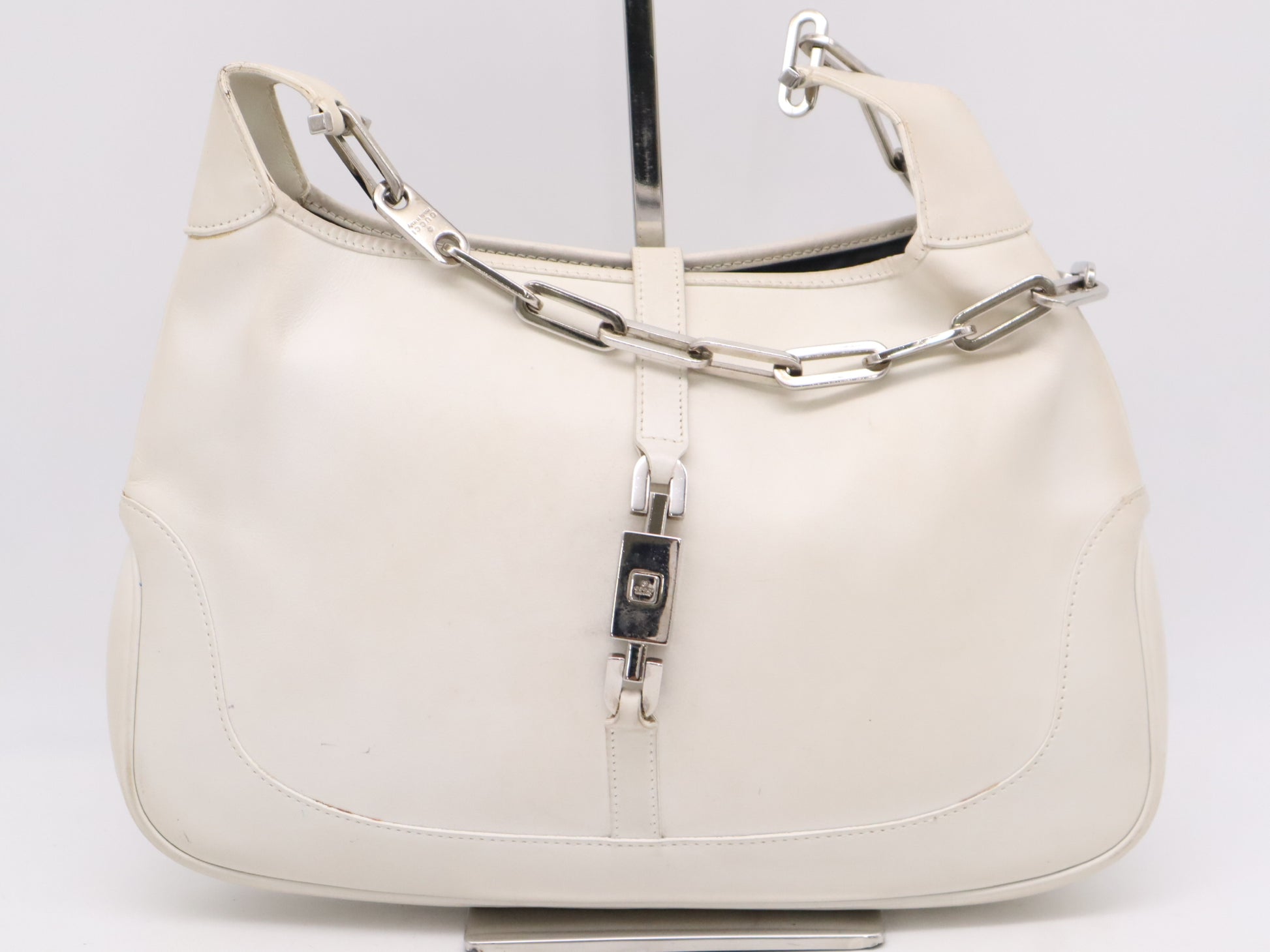 GUCCI 001-4015 Leather Chain Shoulder Bag White Shoulder Bag