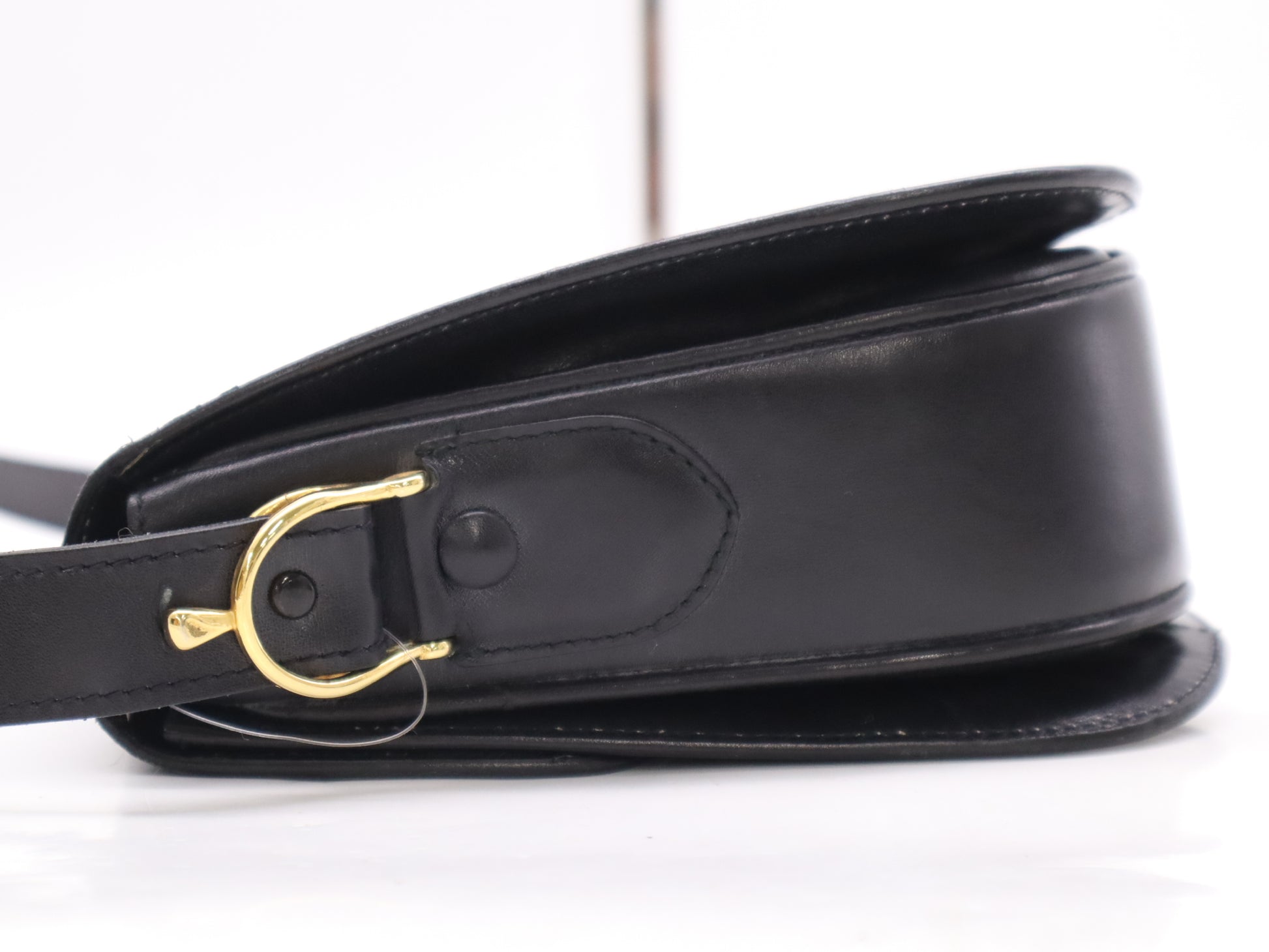 CELINE Leather Shoulder Bag with Carriage Hardware, Black, Includes Dust Bag