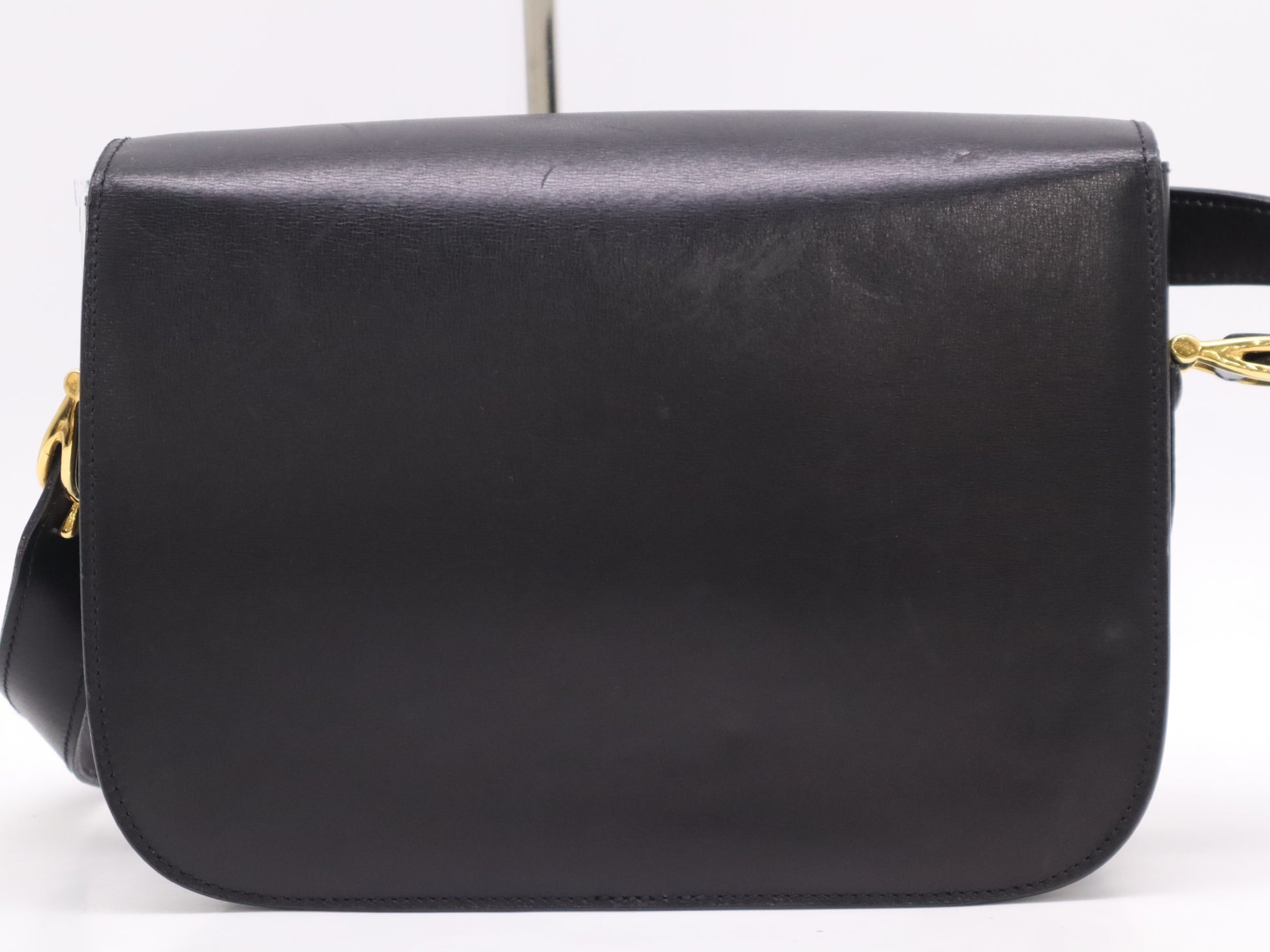 CELINE Leather Shoulder Bag with Carriage Hardware, Black, Includes Dust Bag