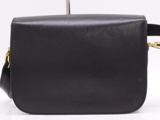 CELINE Leather Shoulder Bag with Carriage Hardware, Black, Includes Dust Bag