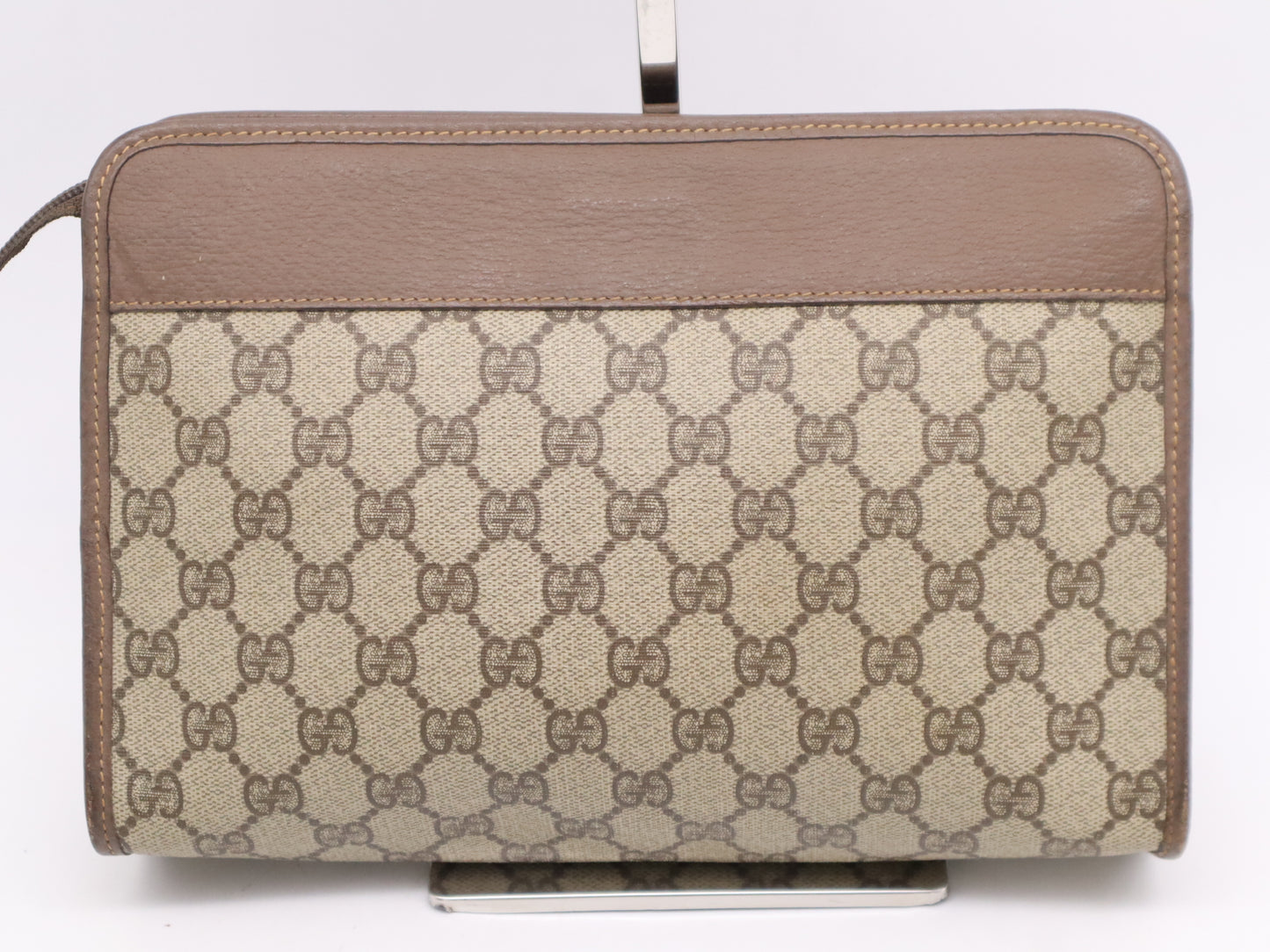 GUCCI GG Supreme 014・122・6063 GG Supreme x Leather Second Bag Brown with Dust Bag