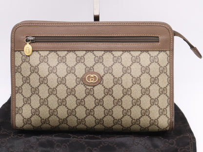 GUCCI GG Supreme 014・122・6063 GG Supreme x Leather Second Bag Brown with Dust Bag