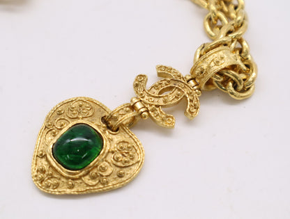 CHANEL Coco Mark Gripoa Long Color Stone Coco Mark Chain Necklace Gold Plated Women's Necklace