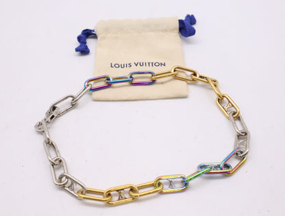 LOUIS VUITTON M80177 Metal Collier Signature Chain Multicolor Necklace with Dust Bag