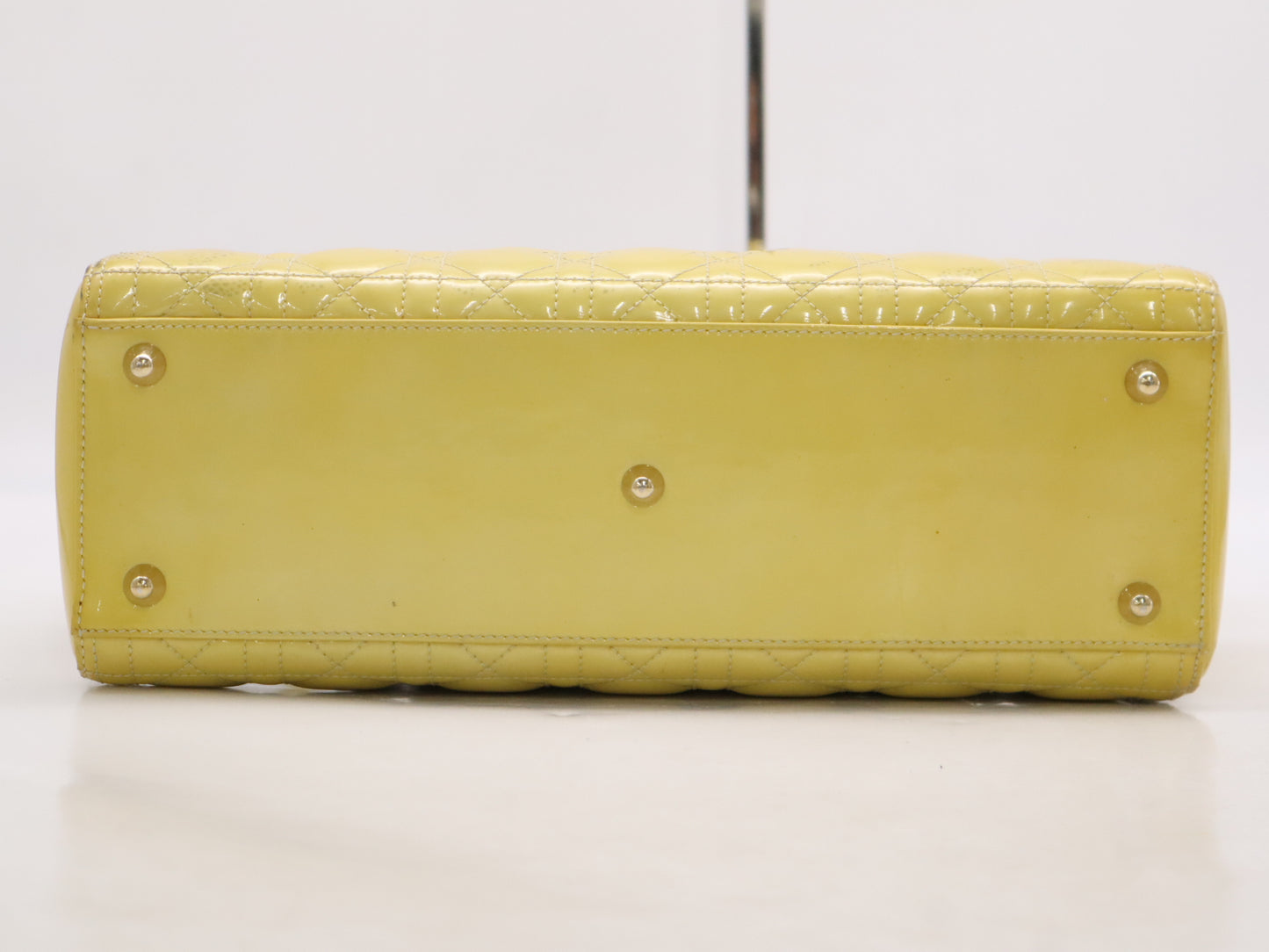 Dior Lady Dior Patent Leather Lady Dior Large Cannage Handbag in Yellow with Shoulder Strap and Card