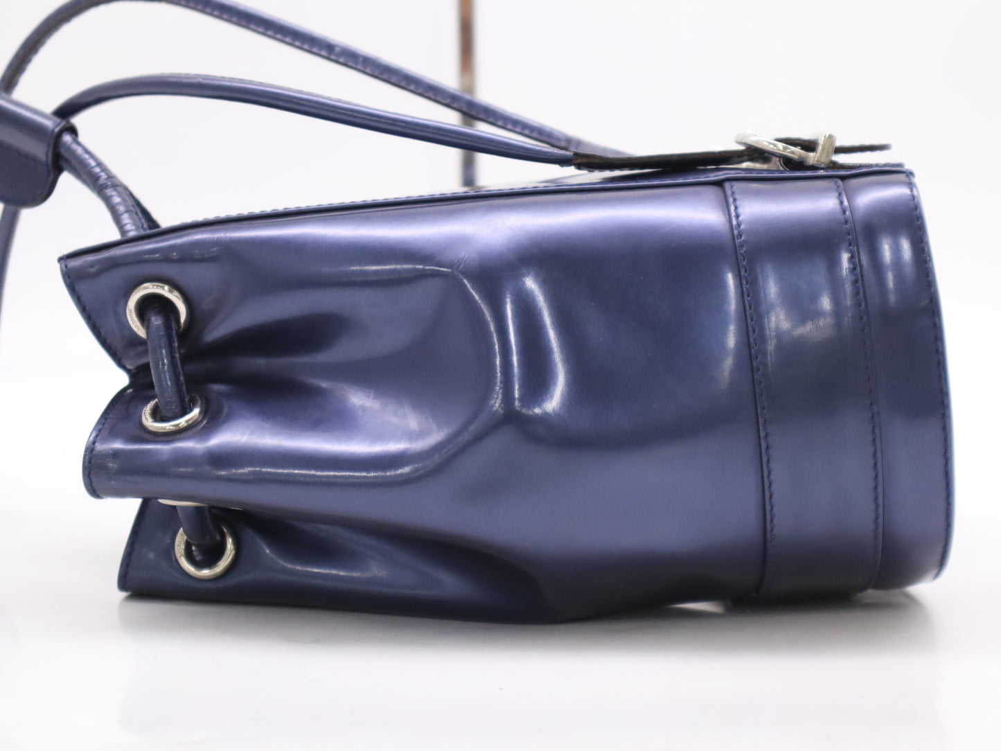 Salvatore Ferragamo Vara Patent Leather Shoulder Bag, Blue, Drawstring Style