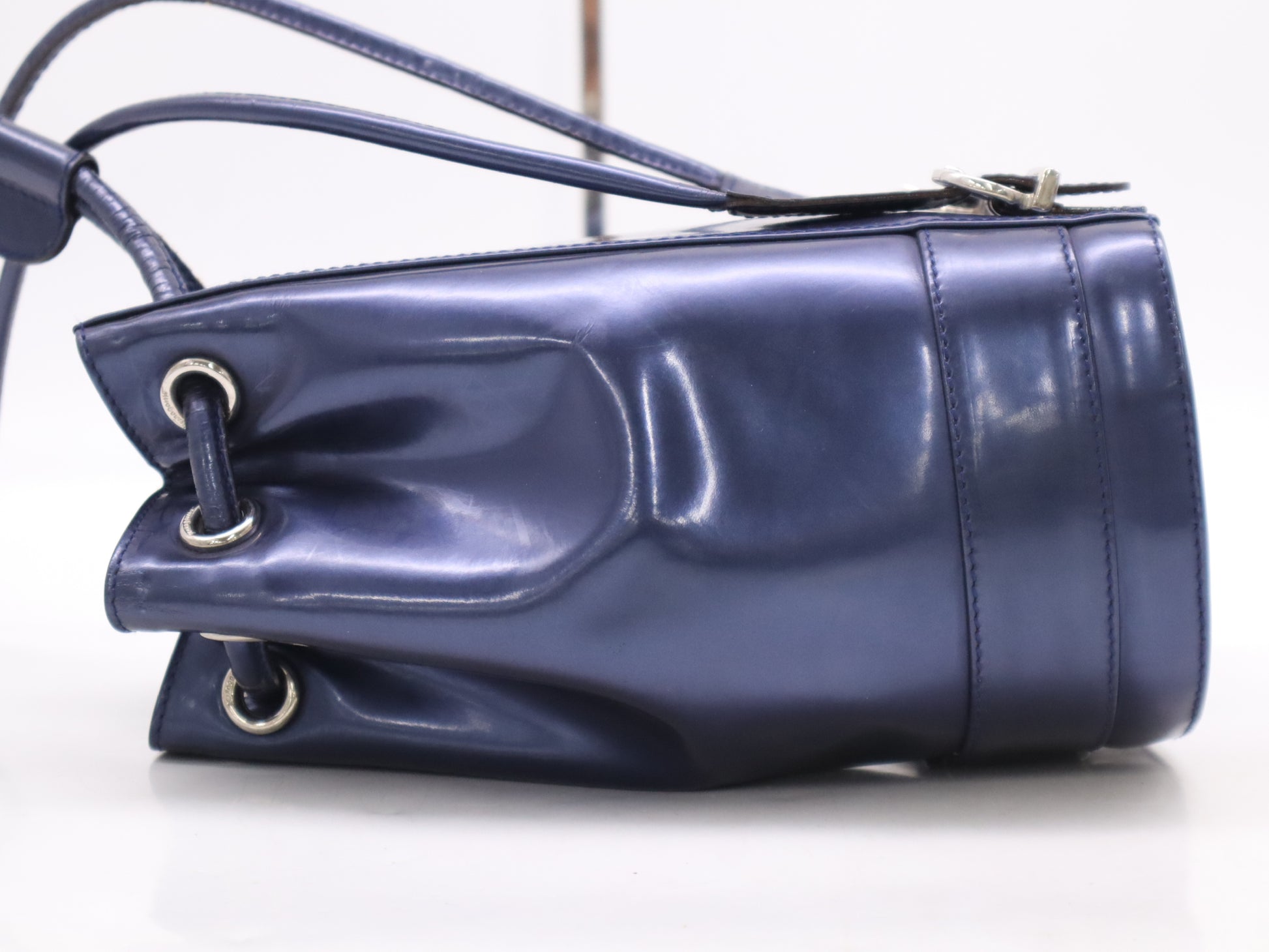 Salvatore Ferragamo Vara Patent Leather Shoulder Bag, Blue, Drawstring Style