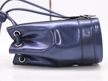 Salvatore Ferragamo Vara Patent Leather Shoulder Bag, Blue, Drawstring Style